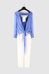 Blumarine Klasik V Yaka Tulum Mavi beyaz - 36